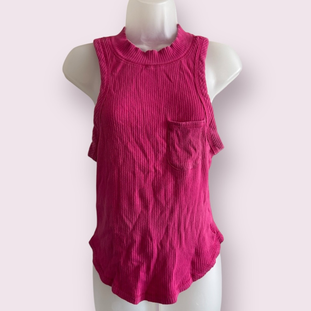 Free People Movement Ribbed Tank Top - Pink Wishful Sleeveless Active, Size L